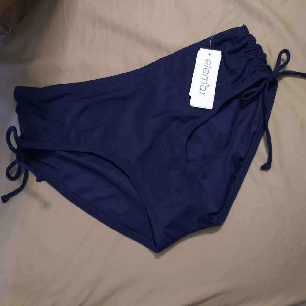 size 8 or 12 navy blue ELEMAR string side ruched bikini tankini swim bottom
